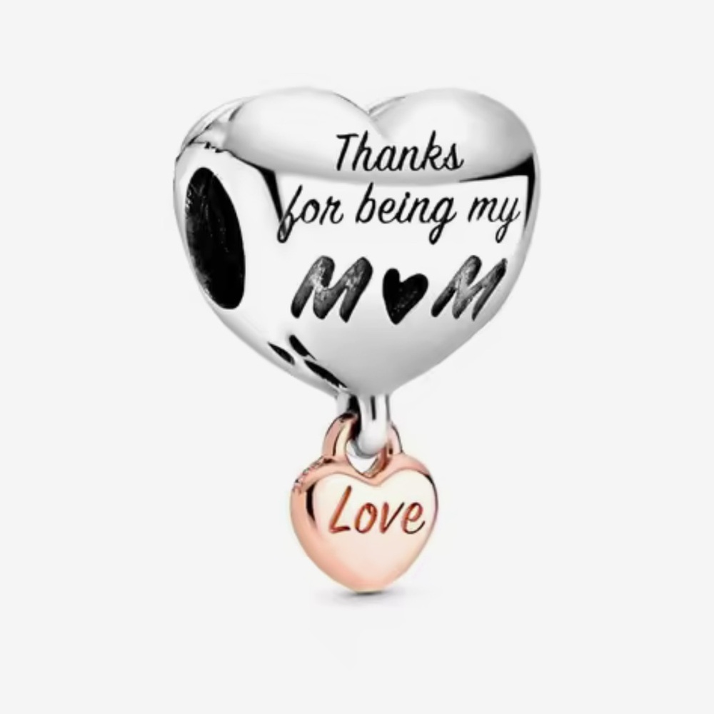 🌻 S925 Sterling Silver Heart Charm with Love Inscription